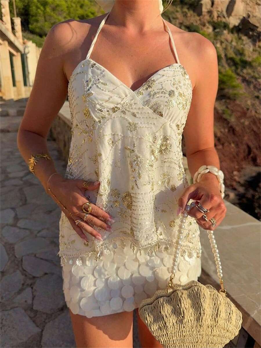 Aloruh 女士优雅性感串珠刺绣流苏装饰音乐节上衣，夏季衬衫