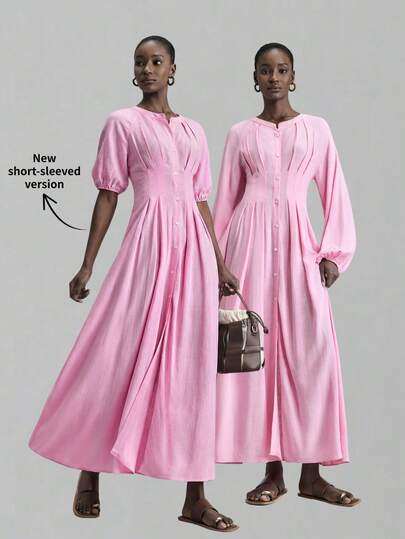 Ontre 2026SS Women's Loose Fit Linen Blend Comfortable Breathable Fabric Dress, Raglan Sleeves, Round Neck, Cinched Waist, A-Line Silhouette, Modest Urban Chic Business Casual Office Wear, High-Quality Airport, Cruise, Wedding Guest Attire, Elegant, Versatile, All Season Modern Urban Casual Fashion Business Casual Women's Office Wear Low-Key Old Money Style Effortless Temperament High-End Urban Commuting High-Quality Airport Women's Wear High-End Material Bohemian Style Vacation Wear Boho