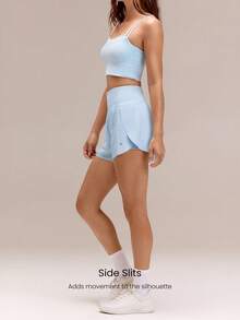 GLOWMODE 3" VitalSwift Quick-Dry High Slit Adjustable Drawstring Waist Shorts With Built-In Shorts Side Pockets Non-Slip Grips Running Gym Workout - Baby Blue - View 5