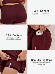 GLOWMODE FeatherFit™-Air Peekaboo Everyday Built-In Shorts Pocket Anti-Slip Dress Yoga Studio Spring Summer Quick Dry Moisture Wicking - Burgundy - View 4