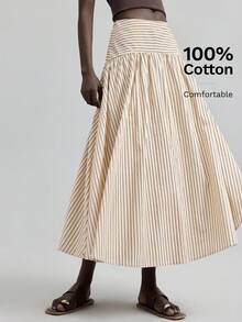 2026SS New Spring/Summer Women Striped A-Line Skirt, Minimalist Fashion Commuter Casual Business Wear - Apricot - View 3