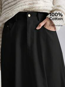 Ontre 2026春夏新款A字喇叭极简女裙，都市通勤商务休闲OL优雅风。 - 黑色 - 查看 6