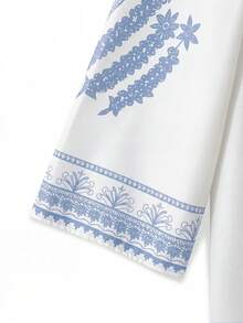 GlowEve Bộ 3 món dành cho nữ, gồm váy in họa tiết cổ chữ V, khăn choàng và quần màu trơn, kiểu dáng thường ngày. - Nhiều màu - Xem 4