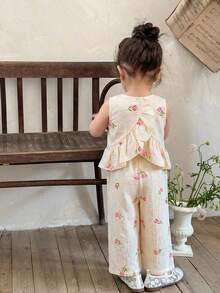 LMoss Kids Conjunto informal de camisa con volantes de cuadros trenzados y pantalones anchos de pierna ancha trenzados para niña bebé - Multicolor - Ver 5