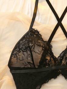 DelicateAllure Bộ đồ lót ren khoét sâu gợi cảm cho nữ khi đi chơi, phong cách Baddie - màu đen - Xem 6