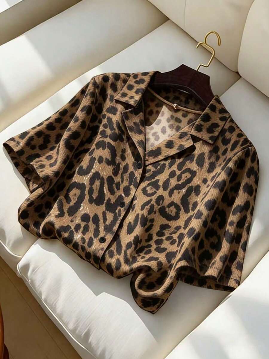 SHEIN Franclia 女士休闲百搭纯色短袖衬衫，夏季款 - 彩色 - 查看 1