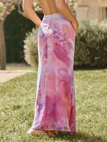 Flowy Paisley Print Summer Maxi Skirt - Mauve Purple - View 2
