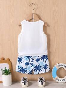 SHEIN Bộ đồ thường ngày cho bé trai gồm áo ba lỗ cổ tròn in hình cây dừa và quần short, thích hợp cho kỳ nghỉ. - Nhiều màu - Xem 2