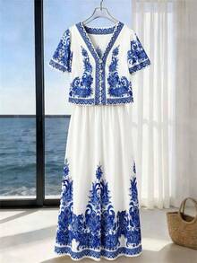 GlowEve CURVE 大码女式印花短袖衬衫和迷你裙套装 - 彩色 - 查看 8