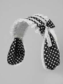 ROMWE 1 chiếc băng đô tai thỏ Lolita dễ thương, phụ kiện tóc nơ ren chấm bi cổ điển, phù hợp cho cả đi chơi hàng ngày và dự tiệc (Tai thỏ có thể tự tạo kiểu theo ý thích). - Đen và trắng - Xem 2