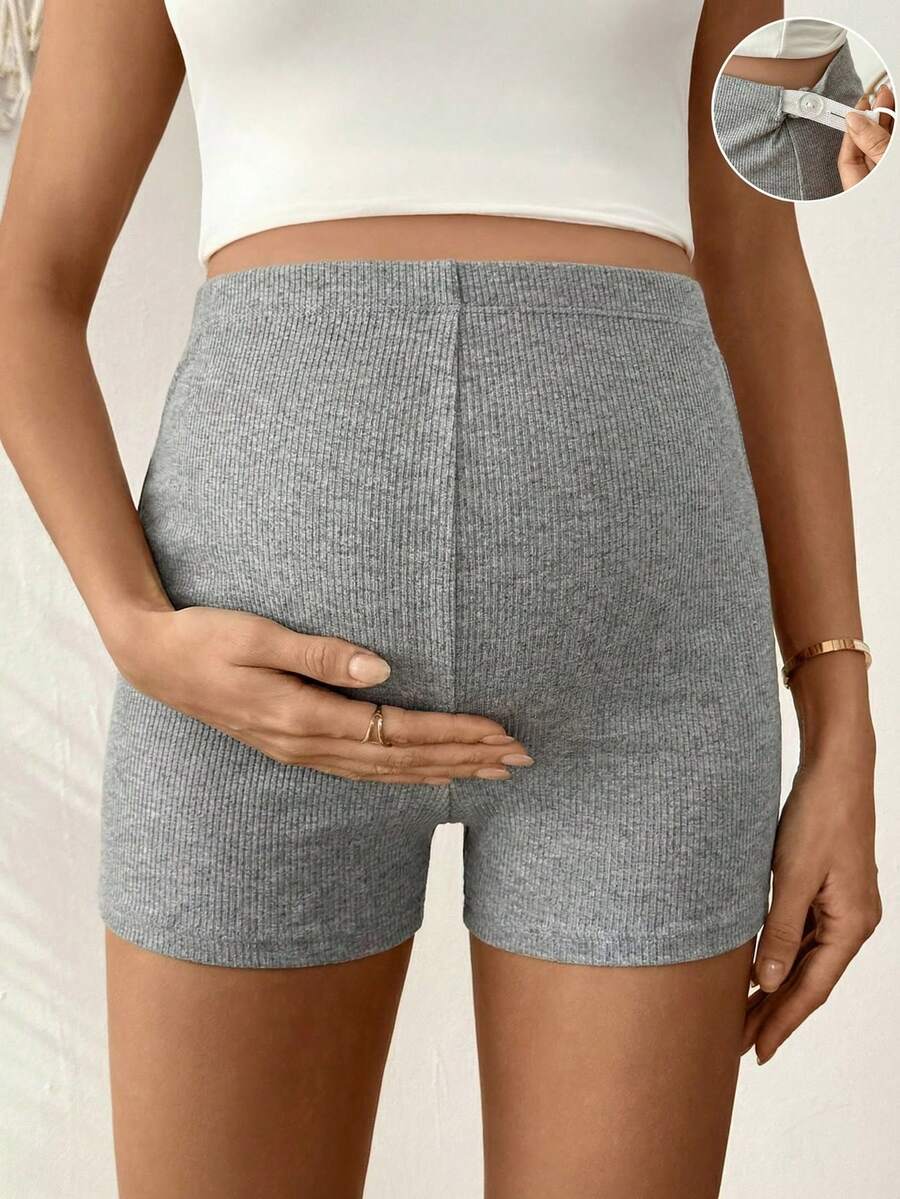 Lyckli Quần short bầu dáng ôm, màu trơn, cạp chun điều chỉnh được, thích hợp mặc hàng ngày đi làm, mùa hè. - Xám - Xem 1