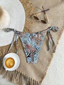Oceva Women's Summer Beach Vacation Random Leopard Print Tie-Front Sexy Bikini Bottom - Multicolor - View 2