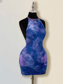 SHEIN ICON Tie-Neck Bodycon Backless Tie-Dye Mini Dress,Summer Dresses For Women - Multicolor - View 5