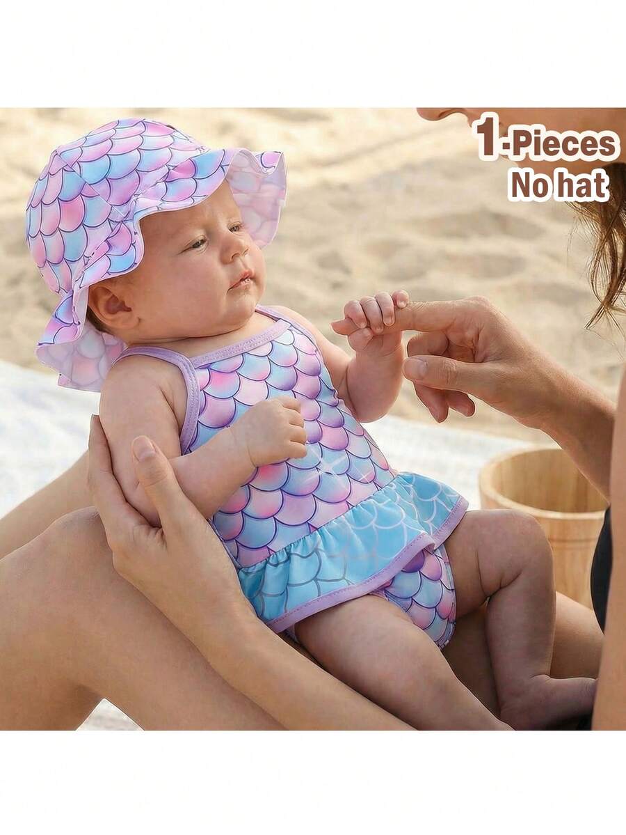 Loomiva Bộ áo tắm liền thân xếp nếp họa tiết vảy cá ombre cho bé sơ sinh, không bao gồm mũ. - Nhiều màu - Xem 1