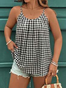 EMERY ROSE 大码女式格子吊带背心 - 黑與白 - 查看 4