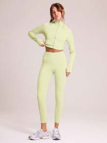 Musera Sport Leggings de sport ajustés taille haute, pour le padel, le tennis, le pickleball, la gym, la fitness, l'hiver, le pilates et un usage quotidien décontracté - Butter Yellow - Voir 2