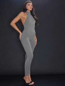 MUSERA Áo liền quần cổ yếm hở lưng ôm sát gợi cảm dành cho câu lạc bộ, kỳ nghỉ, mùa xuân, mùa hè, tiệc tùng, lễ hội, buổi hòa nhạc, mùa thu, hẹn hò, tiệc đêm, tiệc đen, lễ tình nhân, thanh lịch - Xám - Xem 2