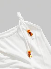 ROMWE Avant Beaded Loose Slouchy Draped Neck Women Top - White - View 2