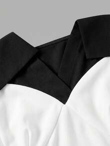 SHEIN MOD Große Größen Elegante Bluse in Schwarz&Weiß für Damen,, Off-Shoulder, minimalistischer Stil, Lässig Alltags-Outfit, Silvester, Streetwear, Bürohemd, Langarm Bluse, Silvester Damen Outfit, elegantes Oberteil, Gothic, Ausgeh-Tops für Damen, Party-Oberteil - Schwarz - Übersicht 3