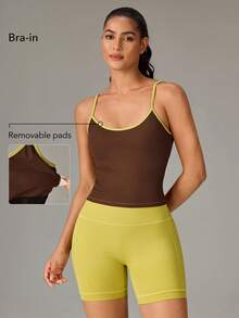 OutZeal 女士运动黑色文胸日常休闲柔软弹力U型露背运动上衣 - 棕色 - 查看 2