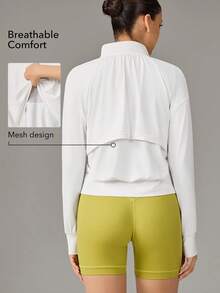 OutZeal 女士防晒夹克 白色 夏季日常休闲 凉爽触感 防紫外线 网眼拼接 拉链户外上衣 - 白色 - 查看 3