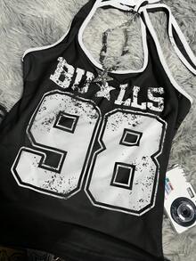 SHEIN Camiseta de tirantes de mujer con estampado digital sexy y deportivo estilo Y2K, ajuste ceñido y sexy, estilo callejero, adecuado para vacaciones, festivales de música, escuela, ropa de isla, de moda y un gran regalo para amigos. - Multicolor - Ver 3