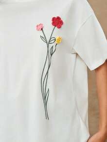 Anewsta Handmade 3D Crochet Floral Loose Dropped Shoulder Unique Design T-Shirt For Women - White - View 4