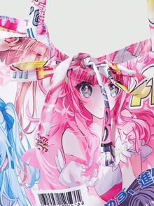 ROMWE Kawaii 字母卡通图案多功能便携可爱女式手提包 - 漫畫女生 - 查看 3