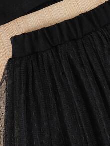 SHEIN Bộ 2 món gồm quần váy lưới và áo không tay cho bé gái, trang phục mùa hè dễ thương thường ngày. - màu đen - Xem 4