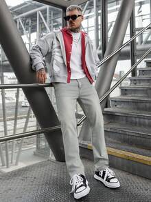 Artur Kramer 男式字母印花连帽拉链长袖卫衣 - 灰色 - 查看 1