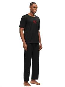 Rest Era Men's Simple Print Short Sleeve Top And Pants Pajama Set Men Lounge Set Pj Sets For Men Black Pjs Men's Pajama Sets Men's Sleep Wear - Black - View 5