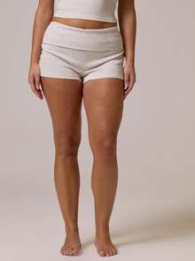 MUSERA Plus Size Ribbed Foldover Waist Fitted Mini Shorts Hotpants Everyday Essentials Basic Cute Casual Spring Summer Holiday - Grey - View 3