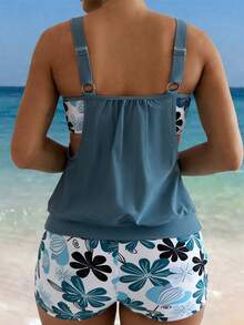 SHEIN Swim Lushore Floral Print Tankini Swimsuit Set, Beach Resort Vacation, Spring/Summer - Multicolor - View 2