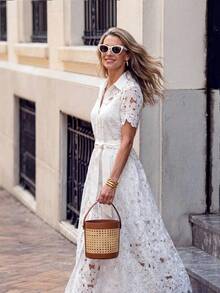 Solivie 女士长款蕾丝连衣裙，优雅浪漫蕾丝连衣裙，适合春夏、度假、婚礼季穿着。 - 白色 - 查看 6