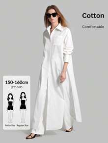 Ontre Petite PETITE 2026 SS Nova Top Longa Branca Solta, Casual de Verão, Adequada para Escritório, Escola, Clube, Vintage, Urbano, Minimalista, Elegante, Adequada para Mulheres de Tamanho Pequeno - Branco - Visão 1