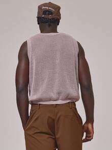 Musero Slim Fit Open Gauge Sleeveless Tank Top Low Cut Crew Neck Knit Vest Spring Summer Essentials Holiday - Dusty Pink - View 4