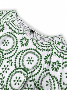 SHEIN LUNE CURVE 女士加大码简约圆领纹理泡泡褶皱印花全幅小碎花插肩袖衬衫上衣西式夏季女装波西米亚风 - 彩色 - 查看 6