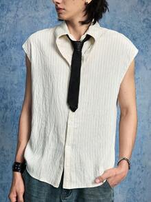 ROMWE MEN Men's Casual Shirt With Epaulet Collar And Single-Breasted Design - Multicolor - View 4