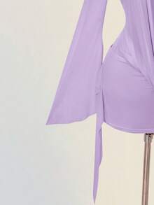 SHEIN ICON Vestido mini con escote pronunciado, parches de malla y espalda descubierta - Púrpura malva - Ver 6
