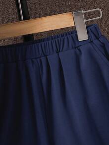 Set de 2 piezas de camisa tipo polo y pantalones cortos de color block de contraste casual para niño preadolescente, adecuado para la escuela, el transporte, el uso diario casual, los deportes, la primavera/verano - Azul Marino - Ver 6
