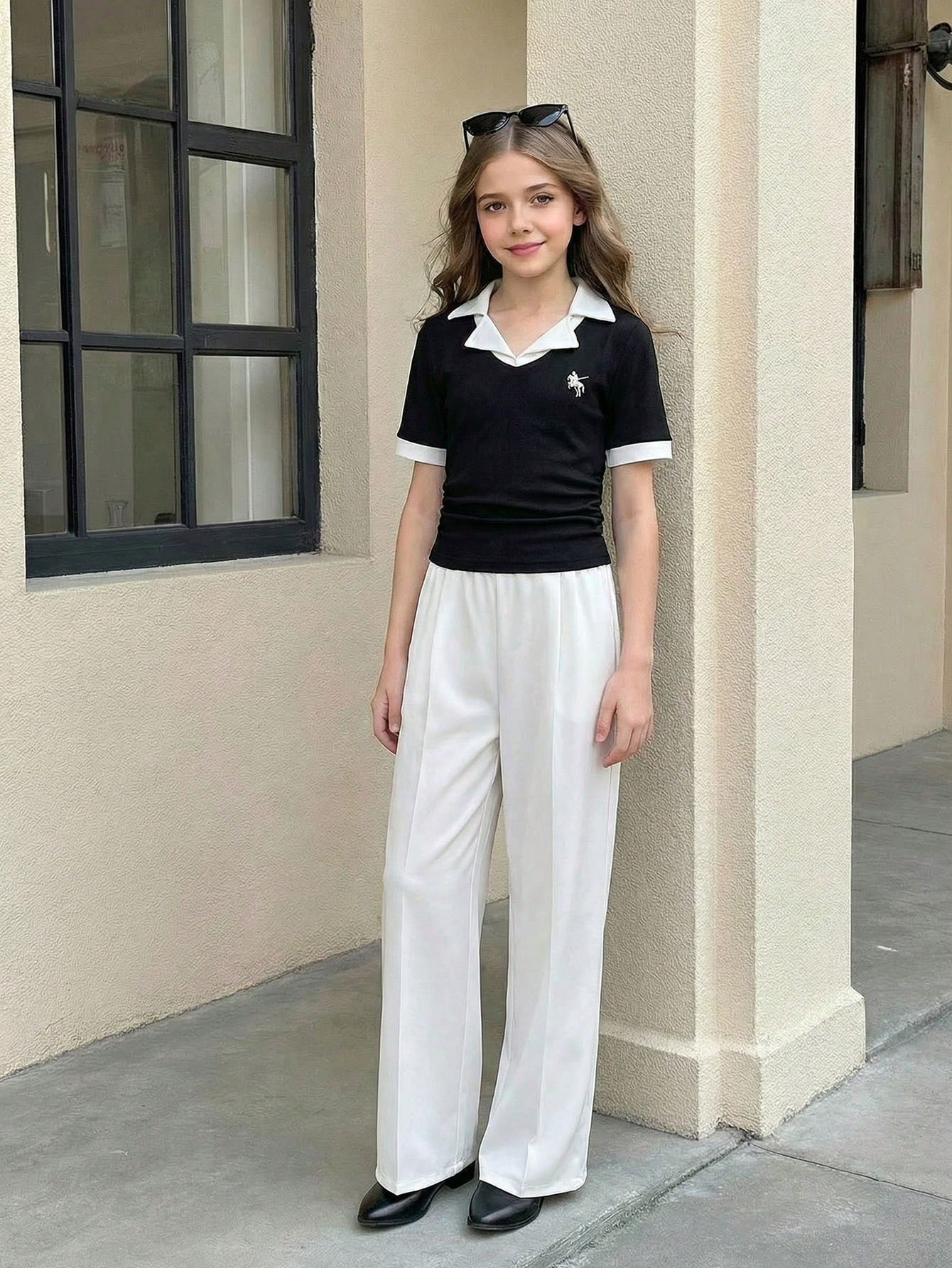 بنطلون وتي شيرت كاجوال بنقشة فارس للفتيات المراهقا...