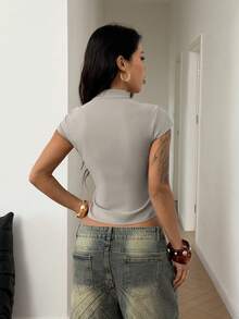 StreetHx Y2K Style Symmetrical Letter Pattern Chinese-Inspired Women Shirt - Grey - View 3