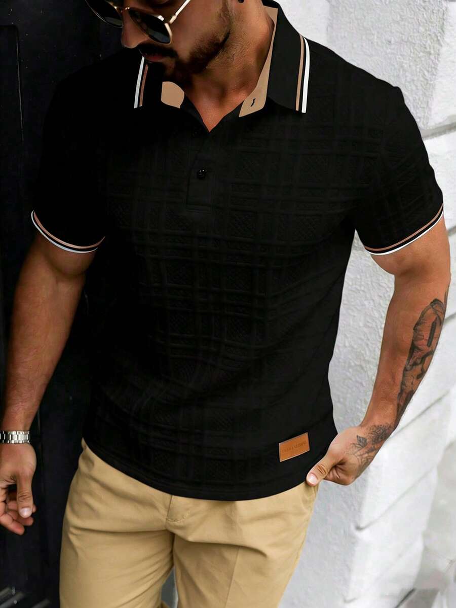 Manfinity Homme Áo polo nam tay ngắn in họa tiết đơn giản - màu đen - Xem 1