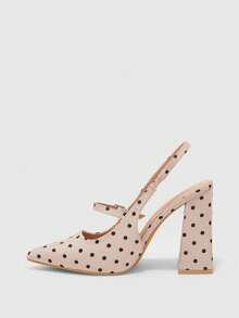 CUCCOO BIZCHIC 女士时尚杏色黑色粗跟尖头露跟高跟鞋，简约经典春季鞋款，适合春假、复活节和圣诞节。 - 杏黑色 - 查看 4