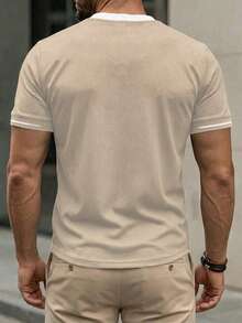 Manfinity Homme Camiseta de manga corta de cuello redondo casual y versátil para uso diario para hombres - Caqui - Ver 2