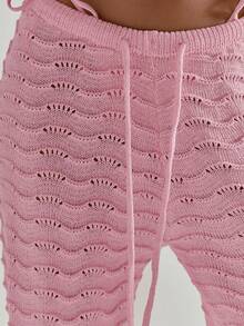 MUSERA Quần ống rộng thoải mái cạp trung, chất liệu móc len gợn sóng, có dây buộc eo, thích hợp mặc ngoài đi biển, mùa hè, xuân, đi nghỉ mát, bơi lội, gợi cảm. - Màu Hồng baby - Xem 5