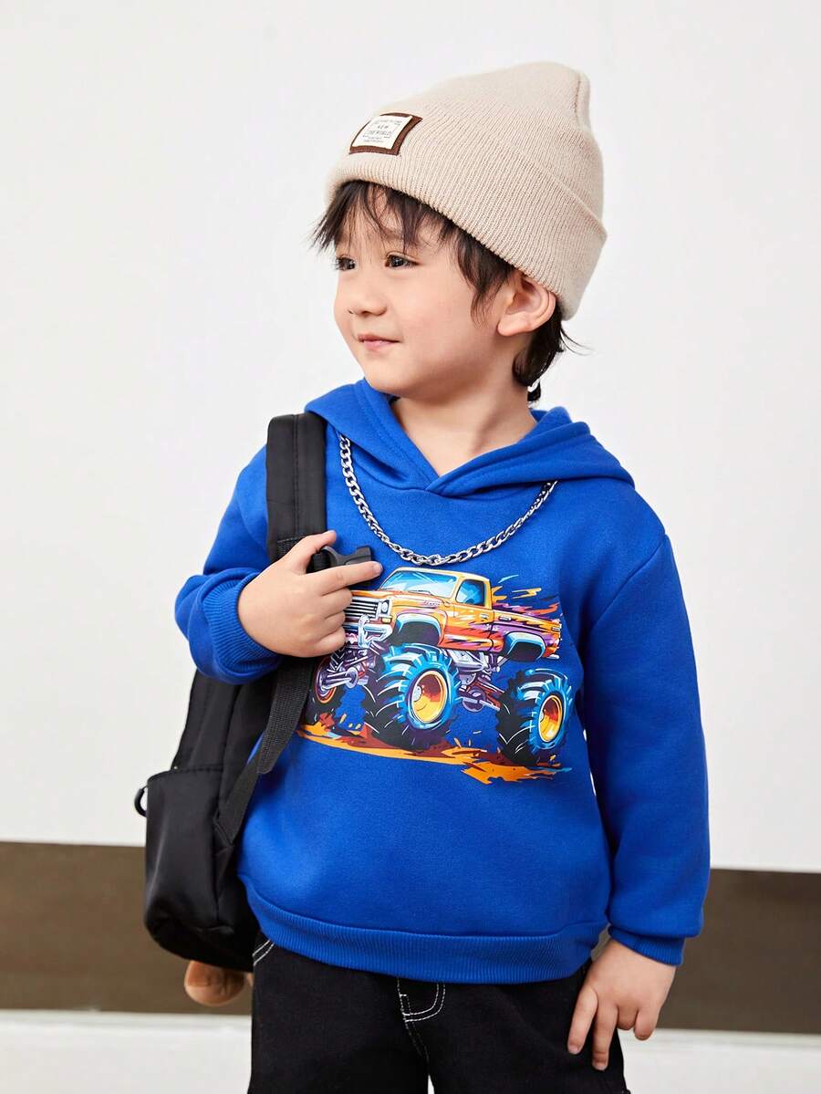 男童休闲图案卫衣，适合秋冬季 - 藍色 - 查看 1