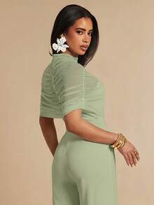 Silquee 女士纯色蝙蝠袖阔腿优雅连体裤 - 薄荷綠 - 查看 6