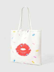 ROMWE Kawaii Borsa a tracolla versatile e portatile con motivo a lettere e cartoni animati, carina per le donne - labbro - Visualizzare 4