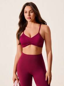 Slayform Women's Seamless Striped Sports Bra, Purple-Red Camisole Style Yoga Bra Built In Bra Seamless Bra Workout Tops Women Bras For Women Seamless Top Sports Outfits For Women Workout Bra Women Tummy Control Burgundy Bra Top Built In Bra Top Burgundy Push Up Bra Burgundy Bikini Top Top With Padded Bra Workout Tops Women Built In Bra Push Up Sport Bra - Red Violet - View 6